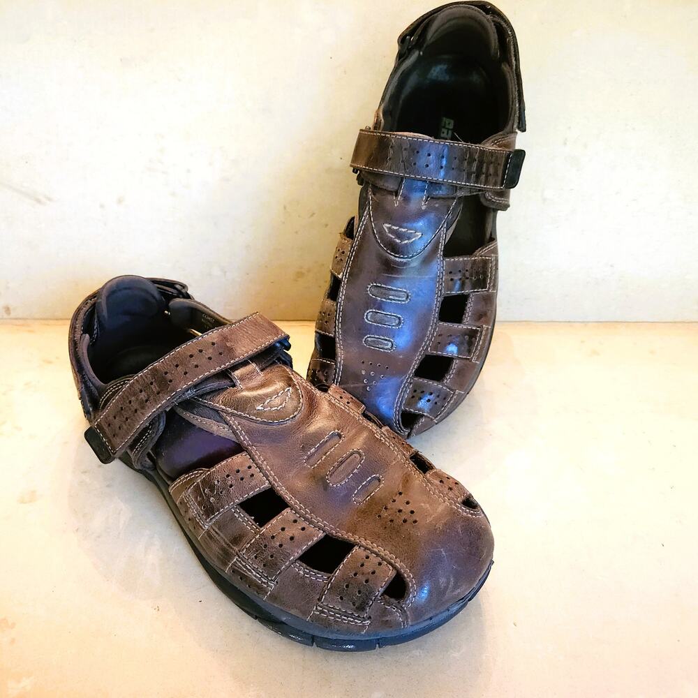 Earth "Coast" Mens 11 Brown Leather Fisherman Sandals Hook Loop Comfort Shoes